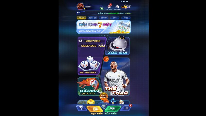 Giao diện chính của cổng game WIN79 